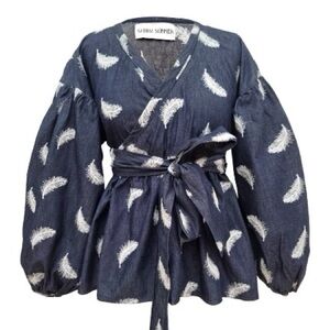 Sabina Sommer Feather Print Wrap Top